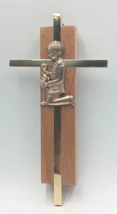 Cruz Primera Comunión Niño - bronce y madera