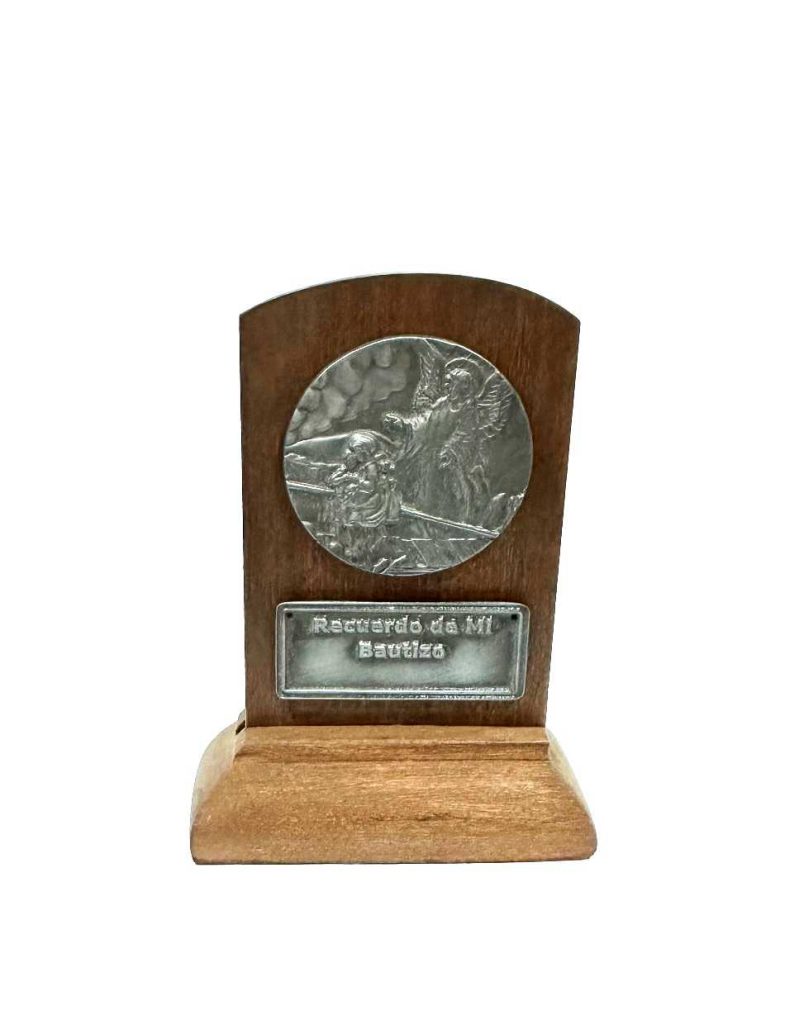 Icono con base para bautizo con angel de la guarda 11x7cm