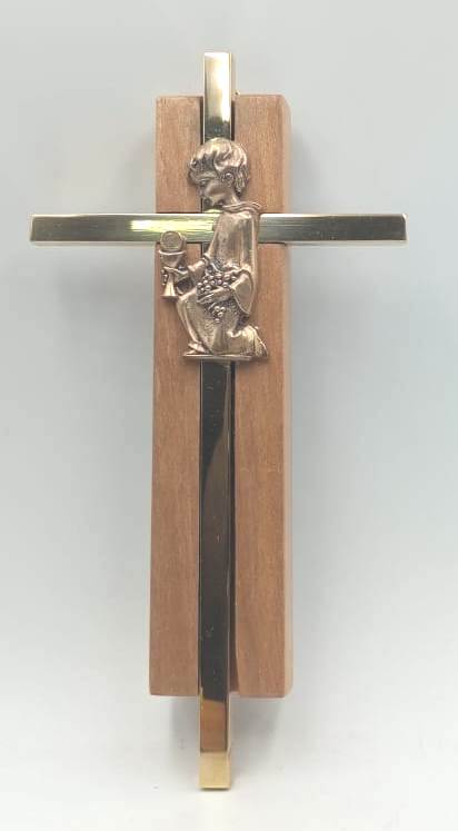 Cruz 1ª Comunión Niño con túnica - madera y bronce