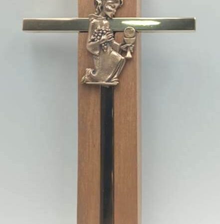 Cruz 1ª Comunión Niña con túnica - madera y bronce